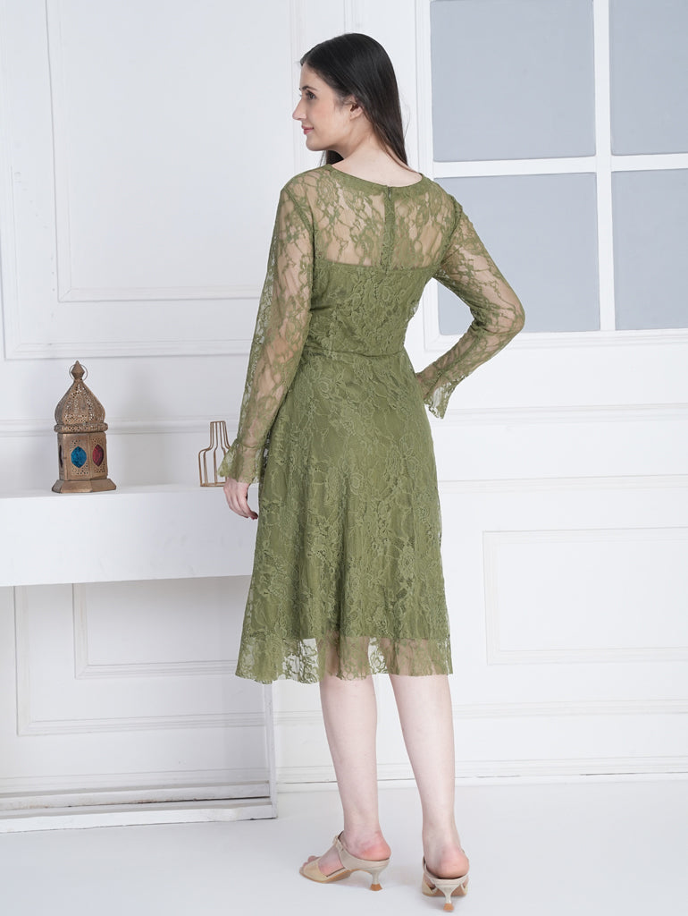 Olive Lace Midi Dress