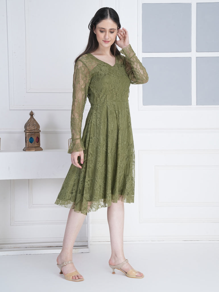 Olive Lace Midi Dress