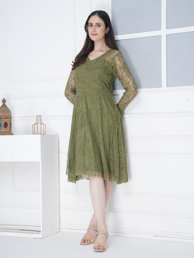 Olive Lace Midi Dress