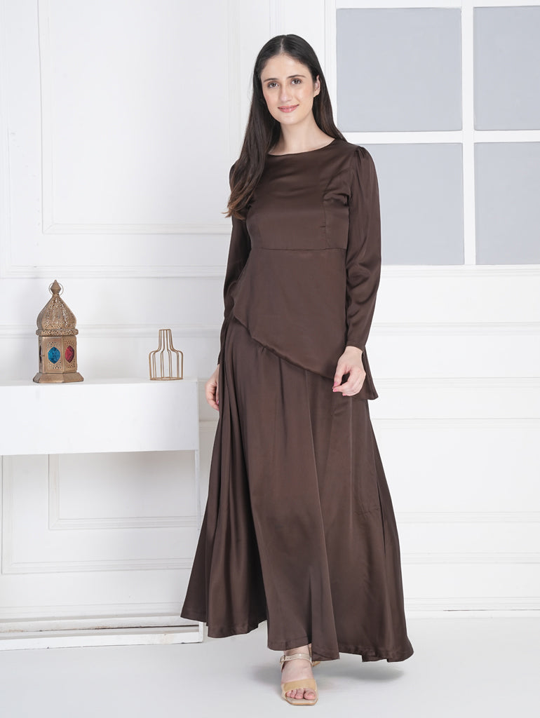 Chocolate Satin Layer Dress  new