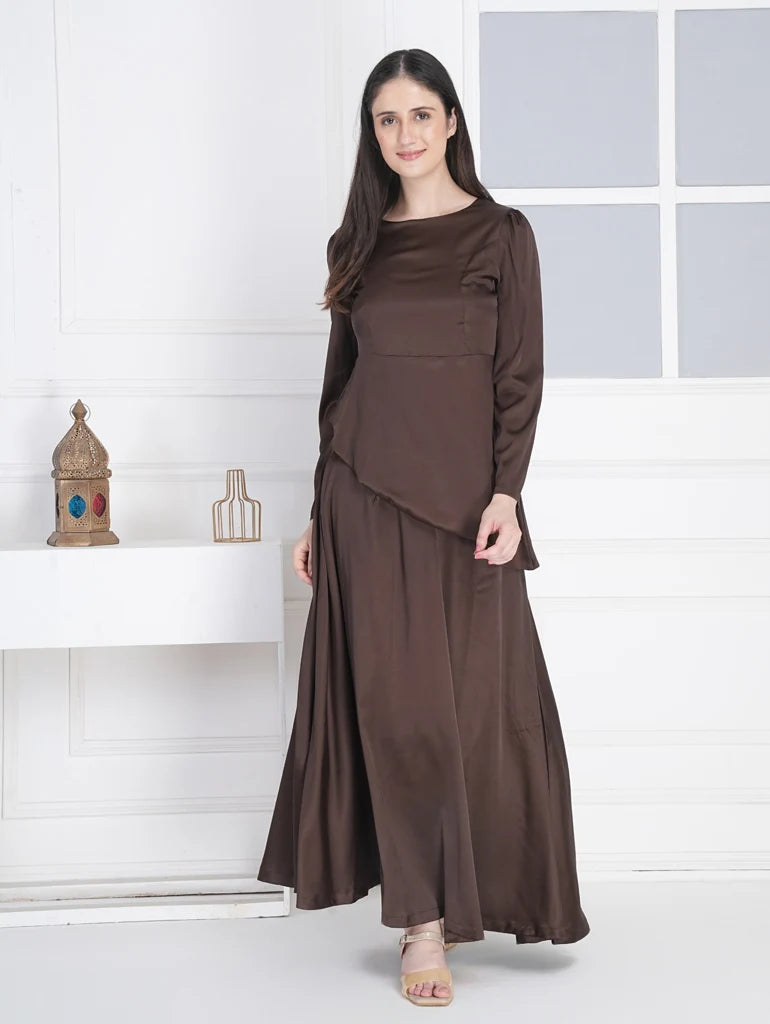 Inaya Espresso Satin Co-ord Set by Swaahaan