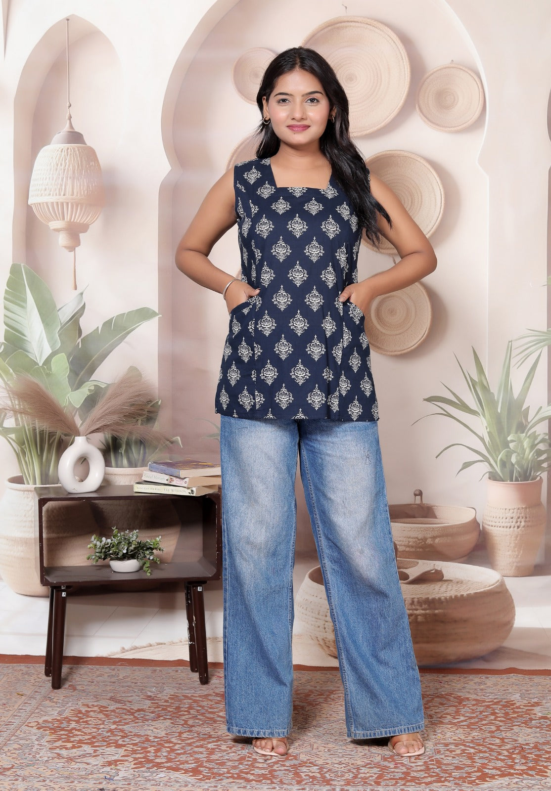 Neelika Indigo Pure Cotton Tie-Back Top