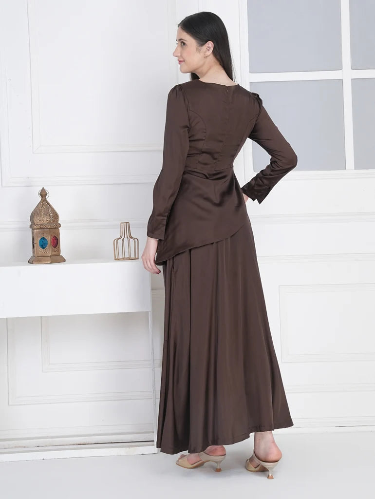 Inaya Espresso Satin Co-ord Set by Swaahaan