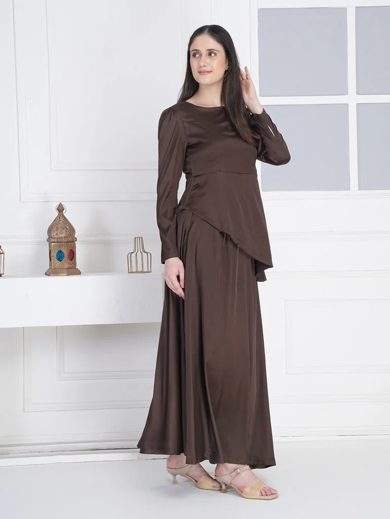 Inaya Espresso Satin Co-ord Set by Swaahaan